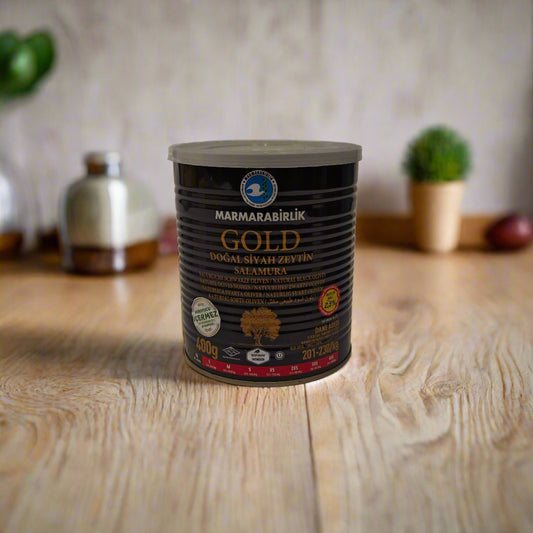 Marmarabirlik looduslikult marineeritud mustad oliivid Golden XL 400g