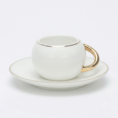 Turku kafijas krūzīšu un apakštasīšu komplekts ar zelta detaļām, fincan, espresso (12 daļas/6 personām)