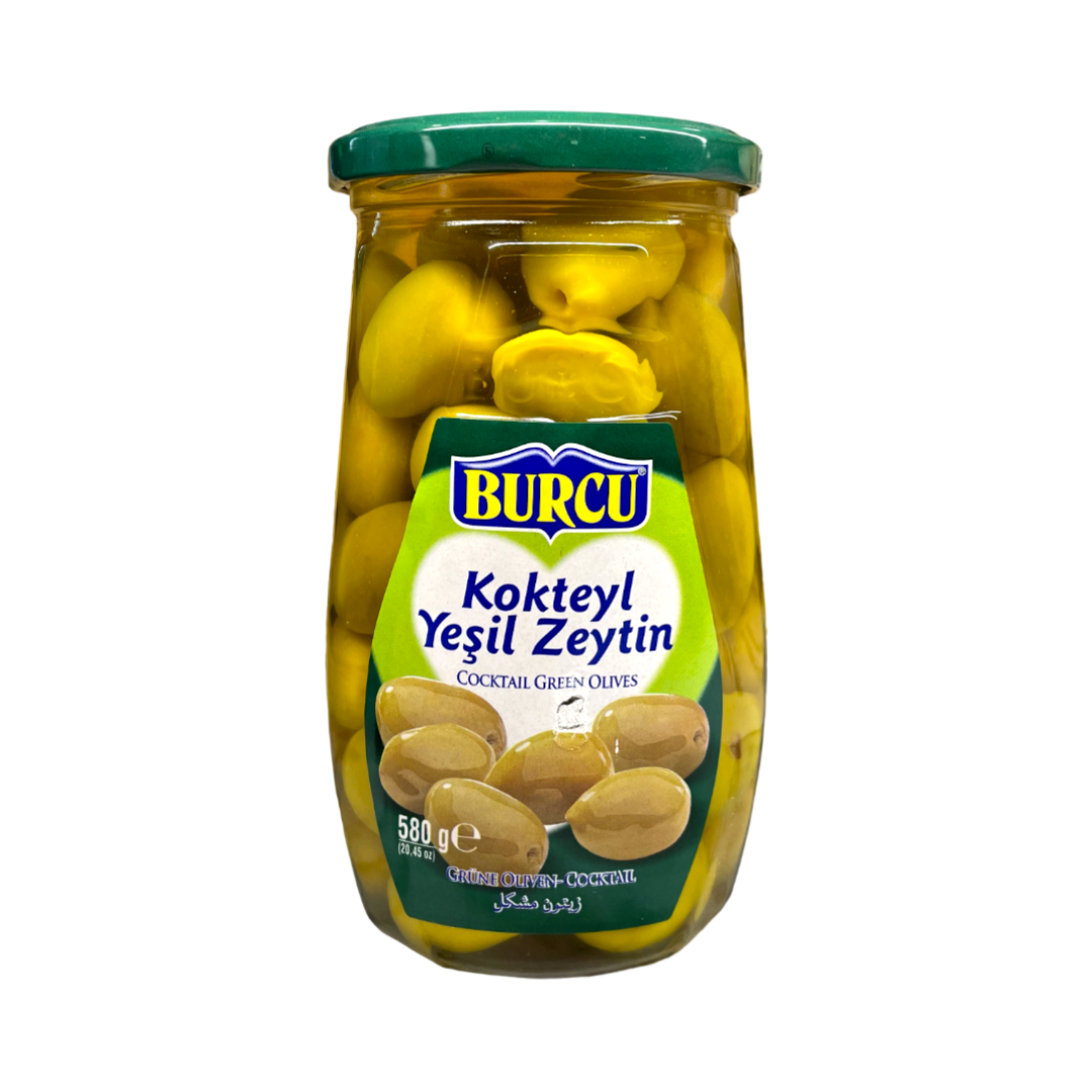 Burcu büyük yeşil kokteyl zeytinleri çekirdekli 580g