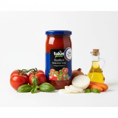 Tukas Basilico makaronu mērce 360g ar svaigiem tomātiem, baziliku un sastāvdaļām
