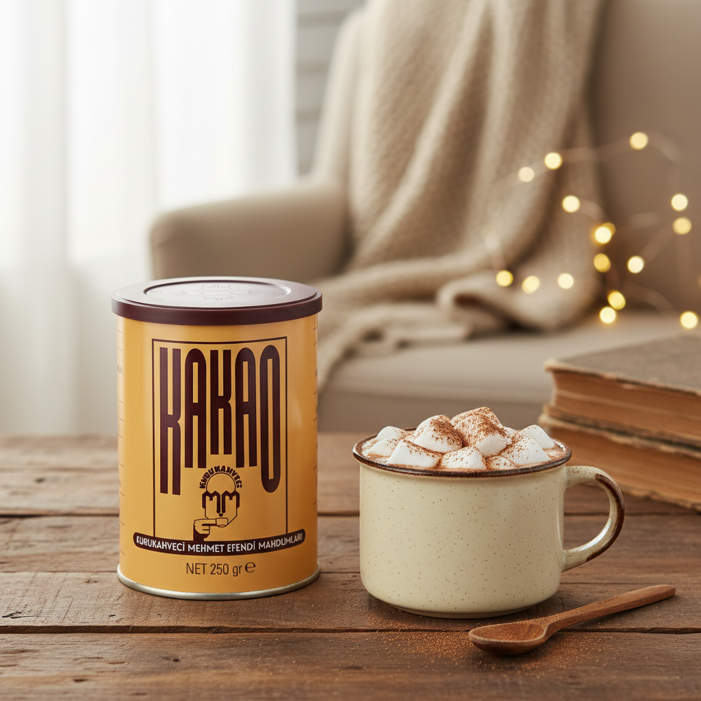 Mehmet Efendi 250g kakao sıcak çikolata kupası ve marshmallow ile