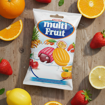 Tayas meyve aromalı şekerler taze meyvelerle