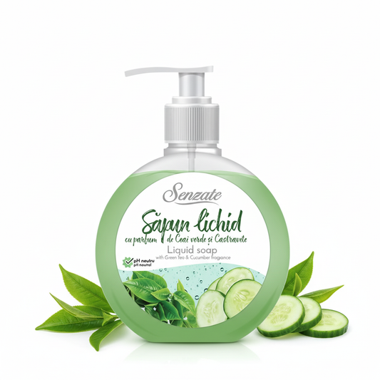 SENZATE šķidrās ziepes ar zaļās tējas un gurķu aromātu 500ml, minimāls produkta attēls