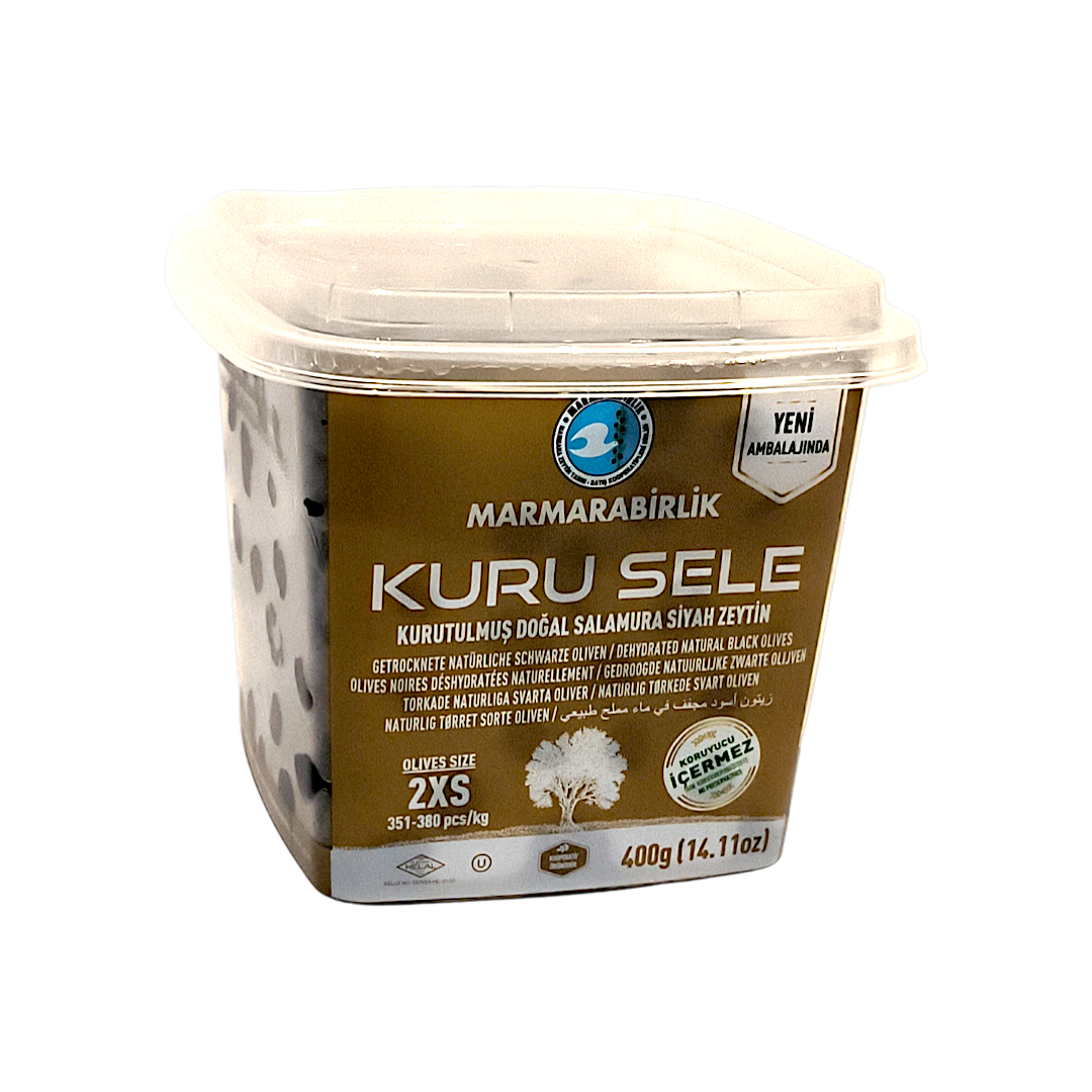 Marmarabirlik melnās olīvas žāvētas dabīgā sālījumā 2xs 400g