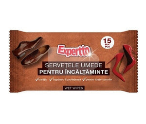 Drėgnos servetėlės, EXPERTTO, avalynei 15 vnt.