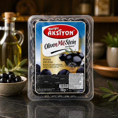 Aksiyon juodosios alyvuogės vakuume 700g