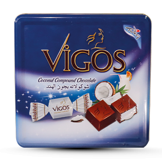 Šokolādes konfektes ar kokosriekstu pildījumu, metāla kaste,Vigos, 600g