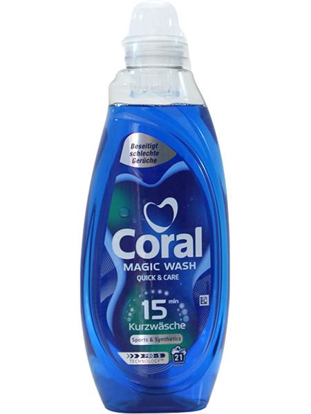 Šķidrais veļas mazgāšanas līdzeklis sporta un sintētiskajam apģērbam, Coral, 840ml, 21 mazgāšanas reizei Coral Magic Wash Quick & Care – Mazgāšanas līdzeklis sporta un sintētiskajam apģērbam