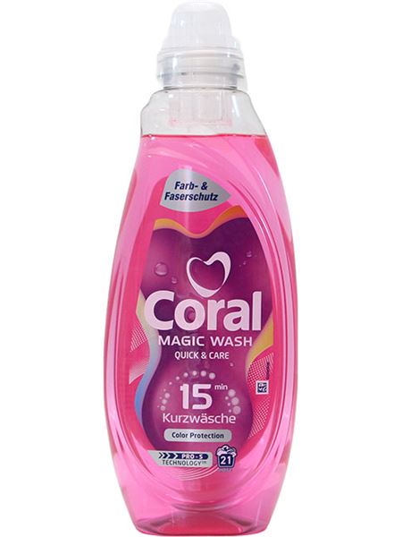 Šķidrais veļas mazgāšanas līdzeklis krāsainai veļai, Coral, 840ml, 21 mazgāšanas reizei Coral Magic Wash Quick & Care – Šķidrais veļas mazgāšanas līdzeklis krāsainai veļai