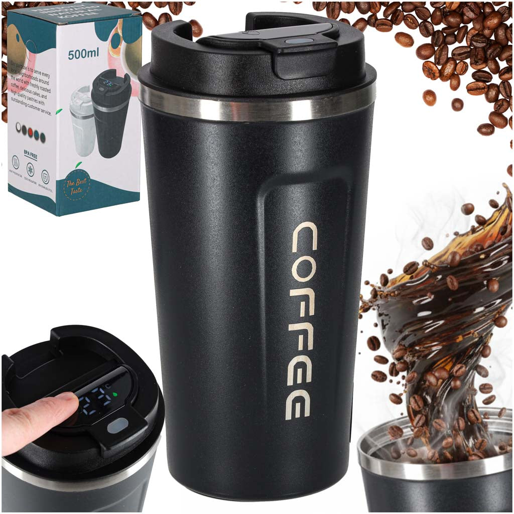 Viedā ceļojumu termokrūze ar LED displeju, melna, 500ml