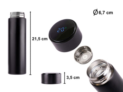 Viedais termoss ar LED displeju, melna, 500ml Viedais termoss ar LED displeju, melns, 500ml