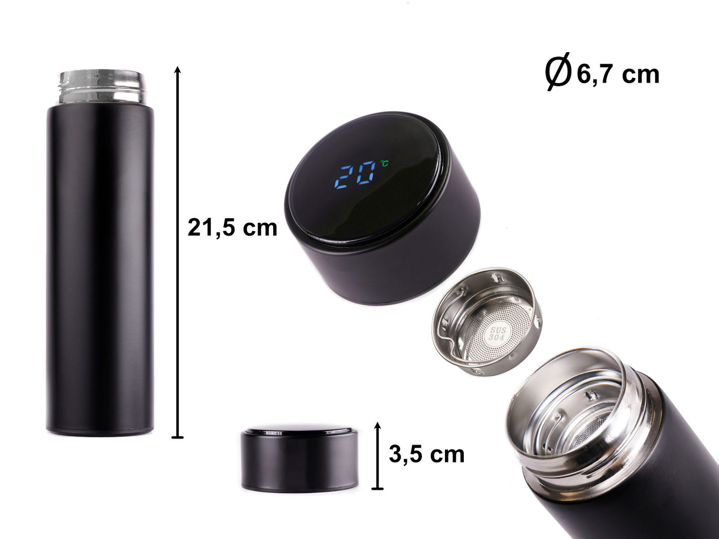 Viedais termoss ar LED displeju, melns, 500ml