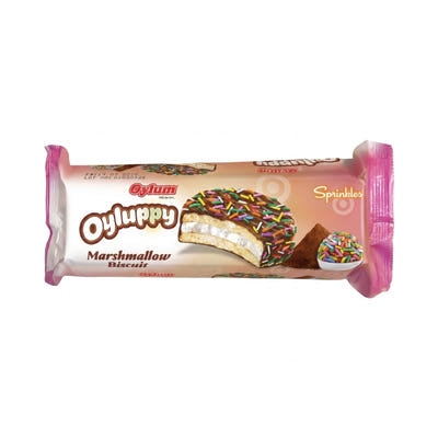 Zefīra cepumi šokolādes glazūrā ar krāsainiem graudiņiem, Oylum Oyluppy, 8gab., 180g