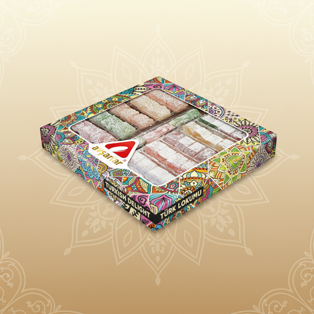 Avşarlar karışık egzotik Türk lokumu 500g Avşarlar asorti turku lukums ar premium fonu