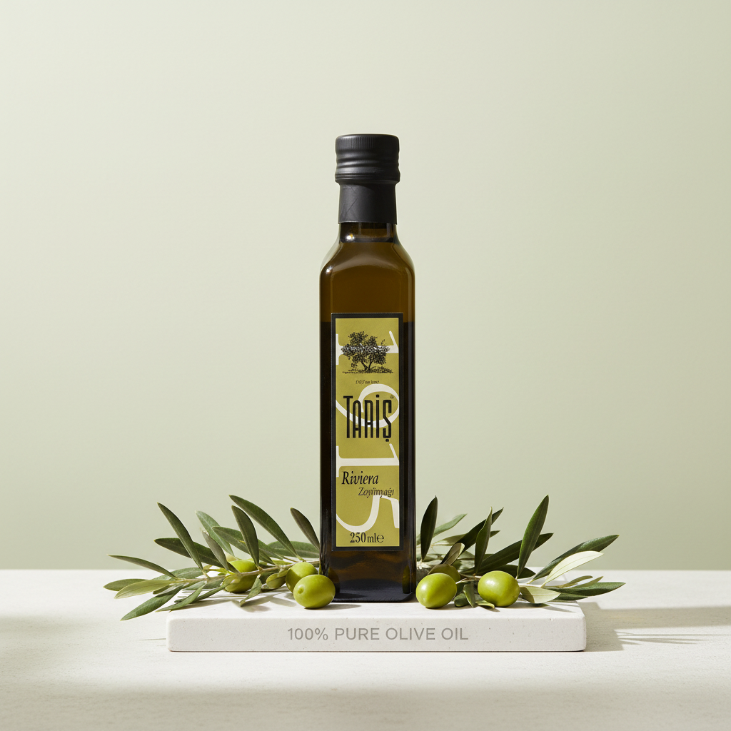 Taris Riviera olīveļļa, stikla 250ml Taris Riviera 100% tīra olīveļļa minimālistiskā kompozīcijā ar olīvu zariem - premium kvalitāte