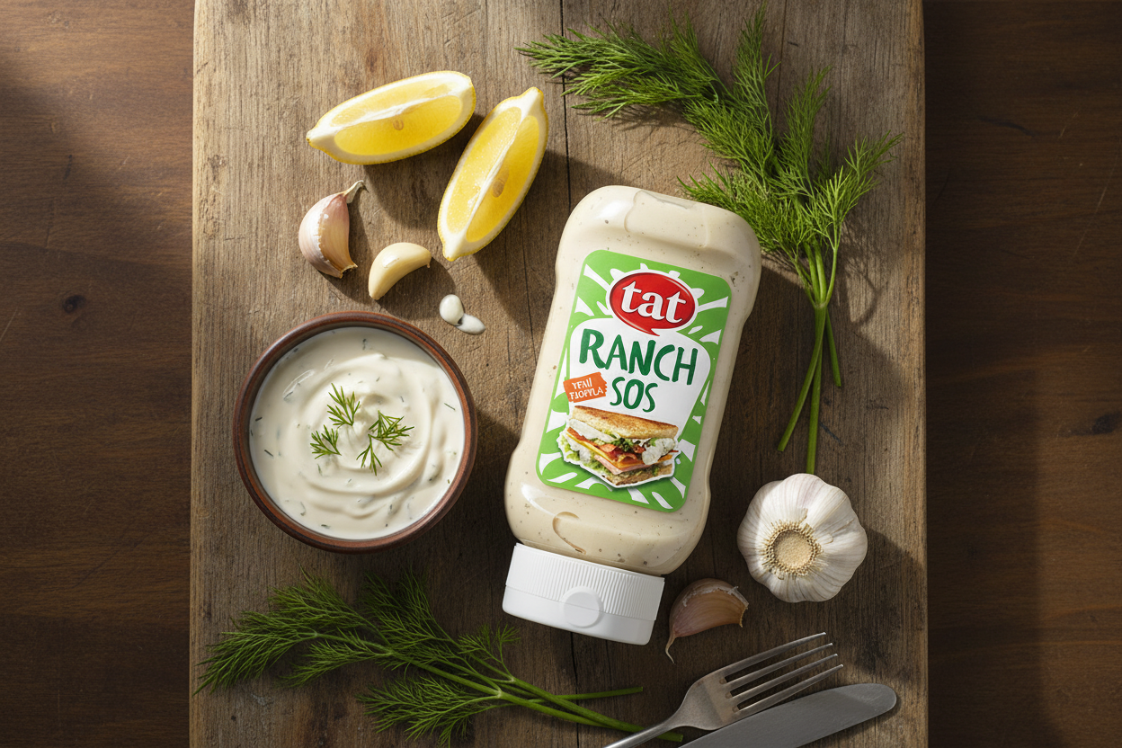 Tat, Ranč mērce, 220g Tat Ranč mērce ar svaigām sastāvdaļām - dillēm, ķiplokiem un citronu