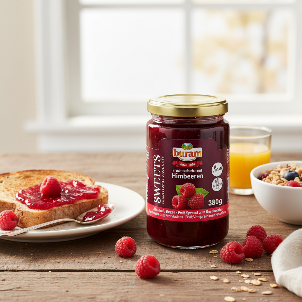 Buram aveņu ievārījums brokastīs ar svaigām avenēm