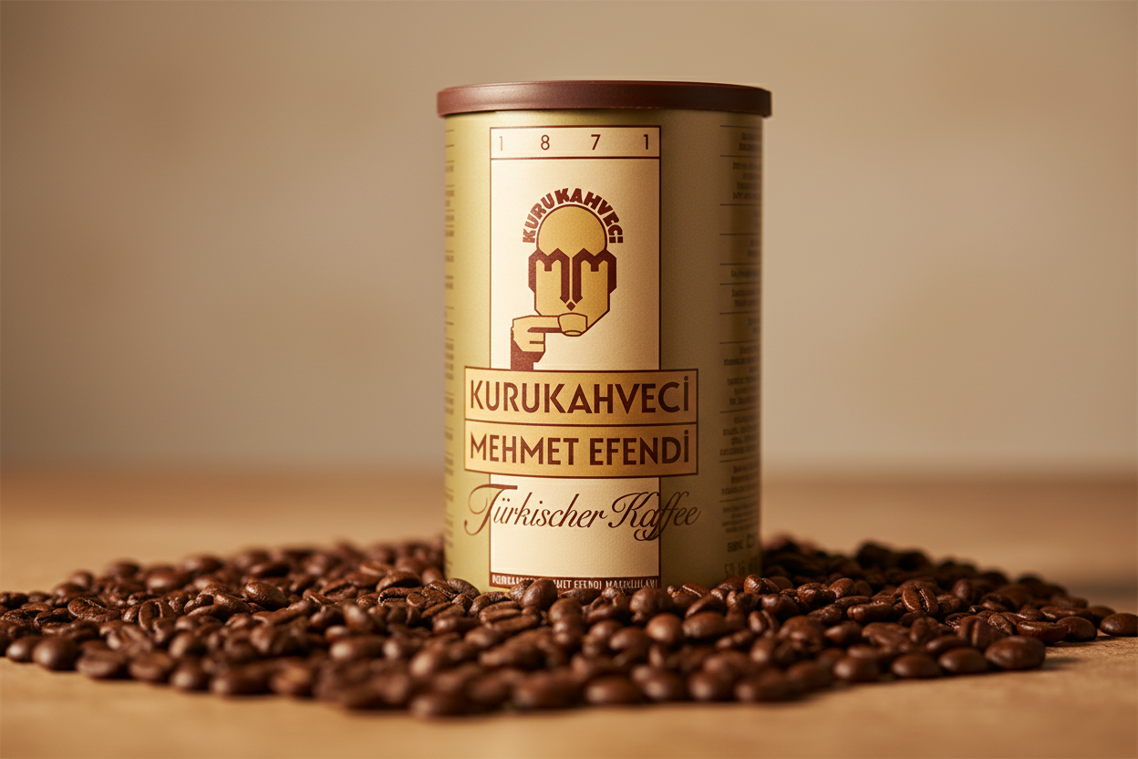 Kurukahveci Mehmet Efendi turku kafija 250 g Kurukahveci Mehmet Efendi 250g kahve çekirdekleri ile yakın çekim