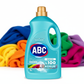 ABC 3L veļas mazgāšanas līdzeklis tuvplāns ar krāsainiem audumiem