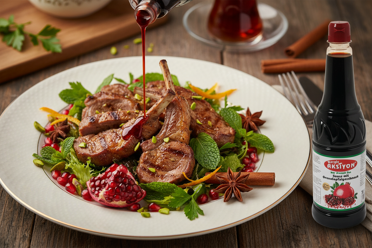 Aksiyon granātābolu mērce/sīrups 750ml Aksiyon granātābolu mērce kulinārijā izmantošana turku ēdiena gatavošanā ar svaigiem granātāboliem