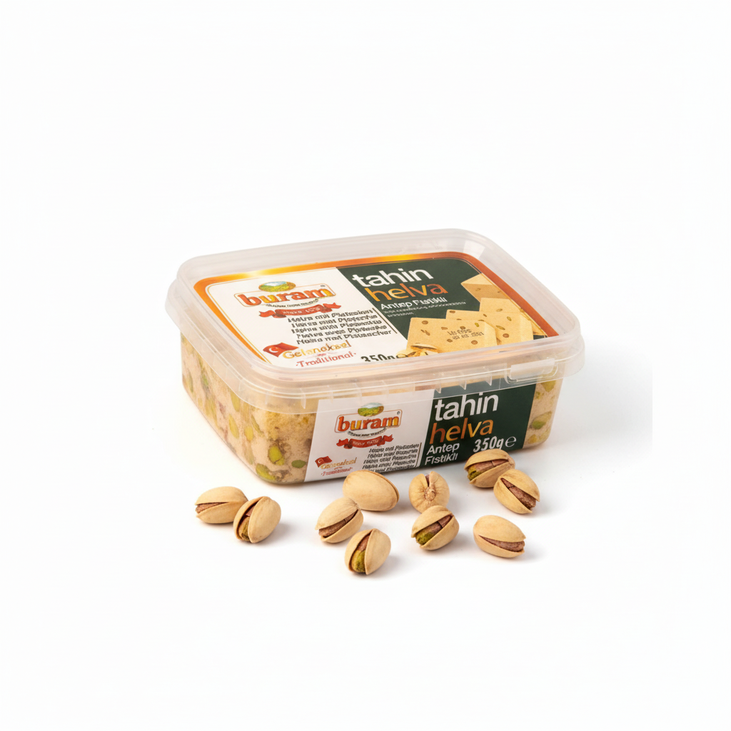 Buram Antep fıstıklı Helva 350g Buram halva ar pistācijām 350g minimālā stilā, tīrs produkta attēls