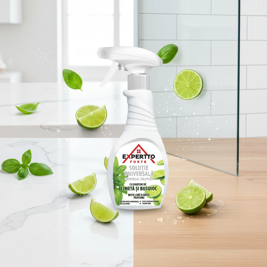 Universāls tīrīšanas līdzeklis ar laima un bazilika aromātu, EXPERTTO FORTE, 500ml EXPERTTO FORTE 500ml universāls tīrīšanas līdzeklis dažādām virsmām