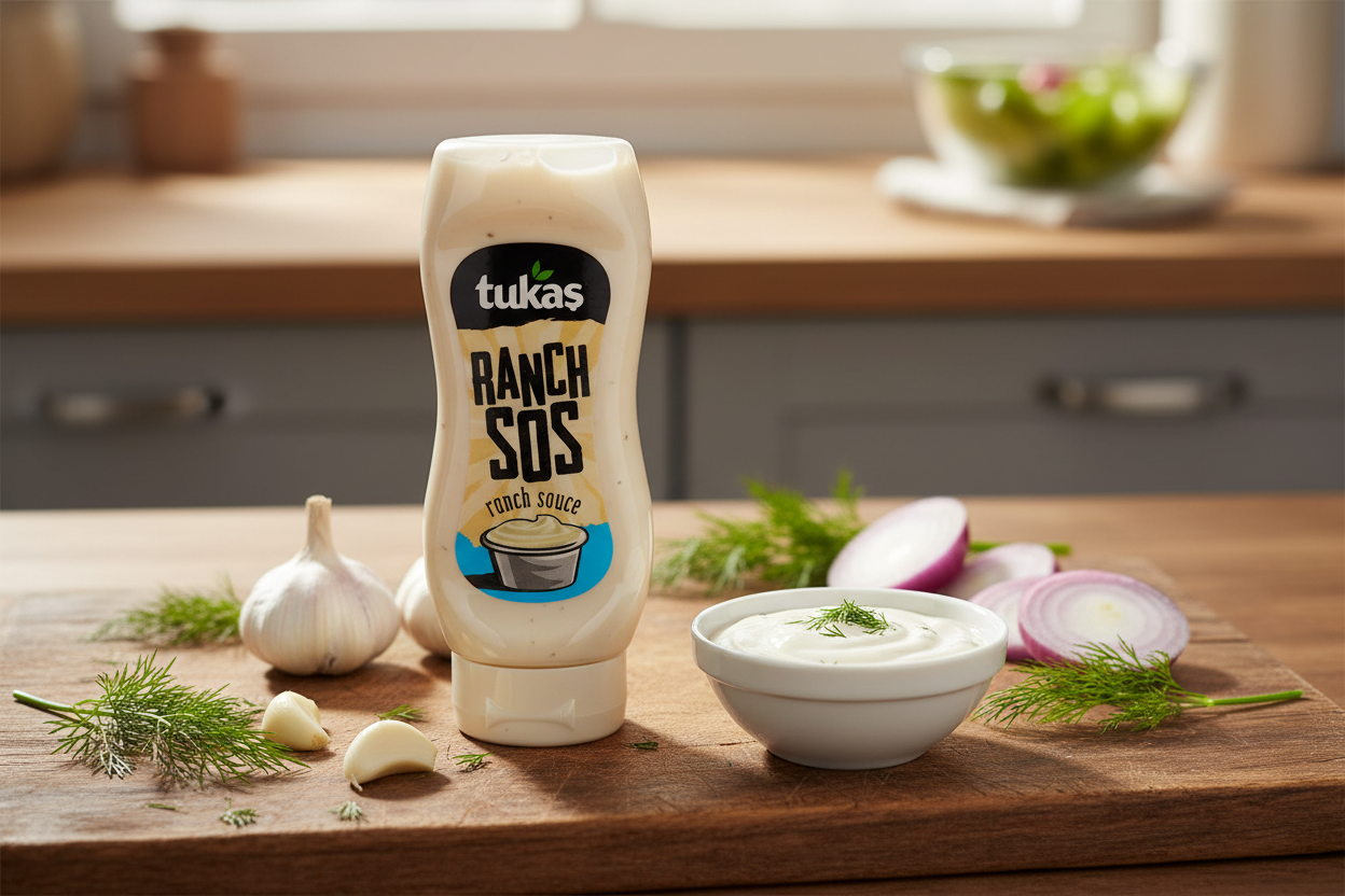 Tukas Ranč mērce ar svaigām sastāvdaļām - dillēm, ķiplokiem un sīpoliem