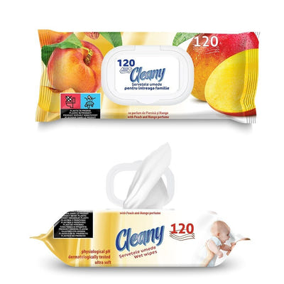 Mitrās salvetes, CLEANY, persiku un mango, 120 gab