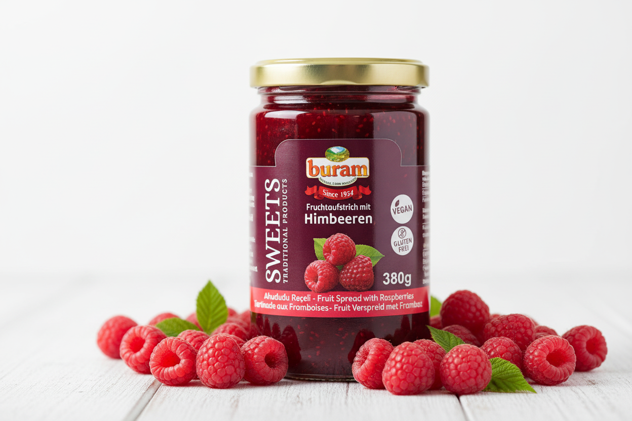 Buram aviečių uogienė, stiklainis 380g Raspberry Jam Close-up